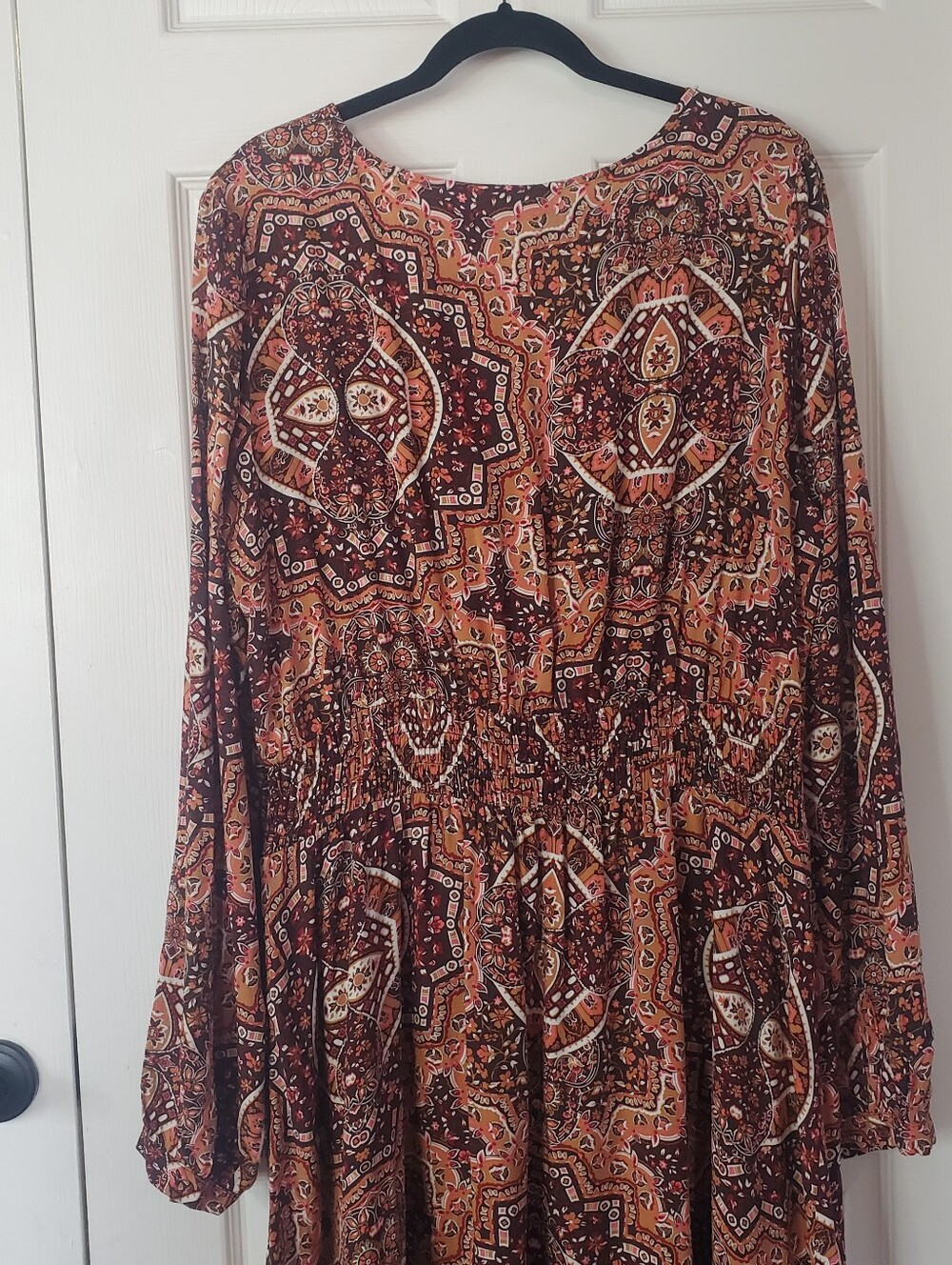 Wrangler Retro Bohemian Maxi Dress Paisley Peasant Western Ruffled XXL Brown - Picture 6 of 13